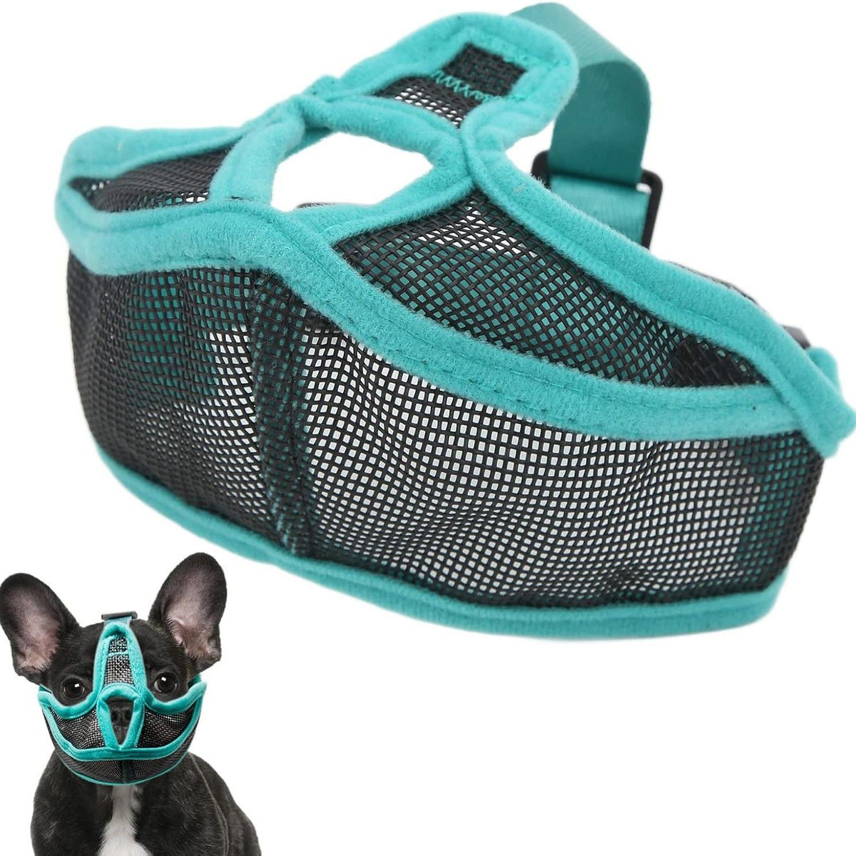 Bulldog Short Nose Dog Cover, Full Pants Design, Preventing Bites, Bulldog Soft Mesh Dog Cover, Used for Beauty Walking, Allowing Drinking and Eating(ink blue M)