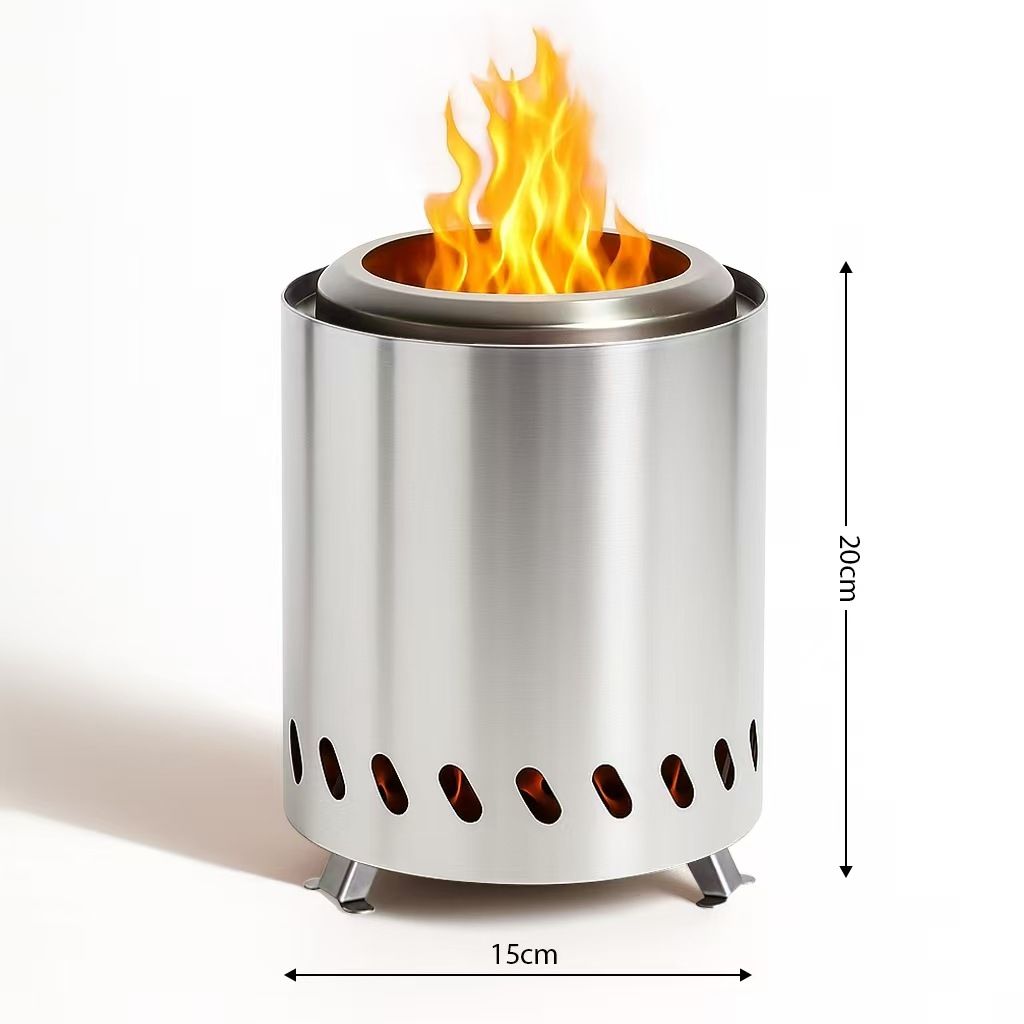 Portable Table Top Fire Pit with Stand, 8.5" Stainless Steel Mini Outdoor Low Smoke Burning Tabletop Firepit Fueled by Pellets or Wood, for Outside Camping