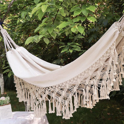 Handmade Boho Large Macrame Fringe 2 Person Double Deluxe Hammock Swing Net Chair for Beach, Yard, Bedroom, Patio, Porch, Indoor, Outdoor, Wedding Decor