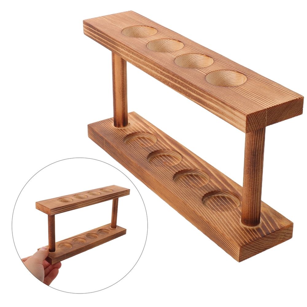 Minimalist Coffee Wood Stand with Glass Vase Holder for Hydroponic Plants