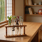 Minimalist Coffee Wood Stand with Glass Vase Holder for Hydroponic Plants