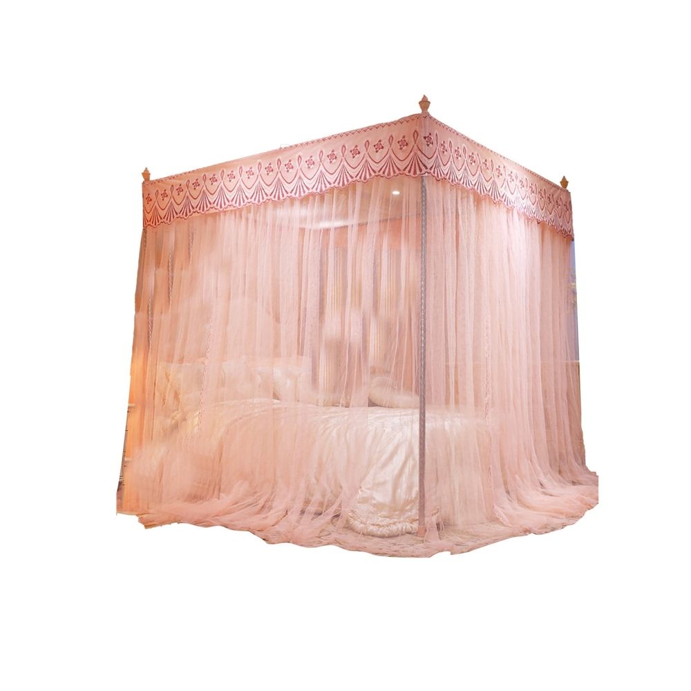 Princess Bed Canopy Mosquito Net Three Door Floor Length Bed Curtains Lace Canopy for Bedroom Decor Romantic Bedding Accessory for Twin Bed Full Bed