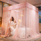 Princess Bed Canopy Mosquito Net Three Door Floor Length Bed Curtains Lace Canopy for Bedroom Decor Romantic Bedding Accessory for Twin Bed Full Bed