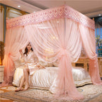 Princess Bed Canopy Mosquito Net Three Door Floor Length Bed Curtains Lace Canopy for Bedroom Decor Romantic Bedding Accessory for Twin Bed Full Bed