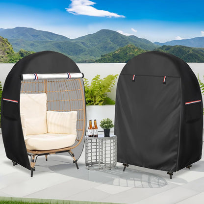 Outdoor Egg Chair Cover,Double Egg Chair Cover for 2 Person Egg Loveseat Chair (Black,Fits 35.4" D x 57.1" W x 56.3" H Egg Chair)（145*90*143cm）
