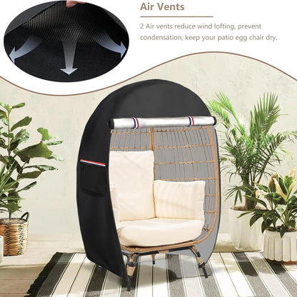 Outdoor Egg Chair Cover,Double Egg Chair Cover for 2 Person Egg Loveseat Chair (Black,Fits 35.4" D x 57.1" W x 56.3" H Egg Chair)（145*90*143cm）