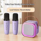 Mini Machine for Kids Girls & Boys - Portable Bluetooth Speaker with 2 Wireless Microphones - Kids Birthday Gifts for Ages 4-10 - Kids' Instrument Accessories - Purple