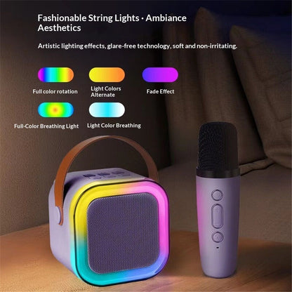 Mini Machine for Kids Girls & Boys - Portable Bluetooth Speaker with 2 Wireless Microphones - Kids Birthday Gifts for Ages 4-10 - Kids' Instrument Accessories - Purple