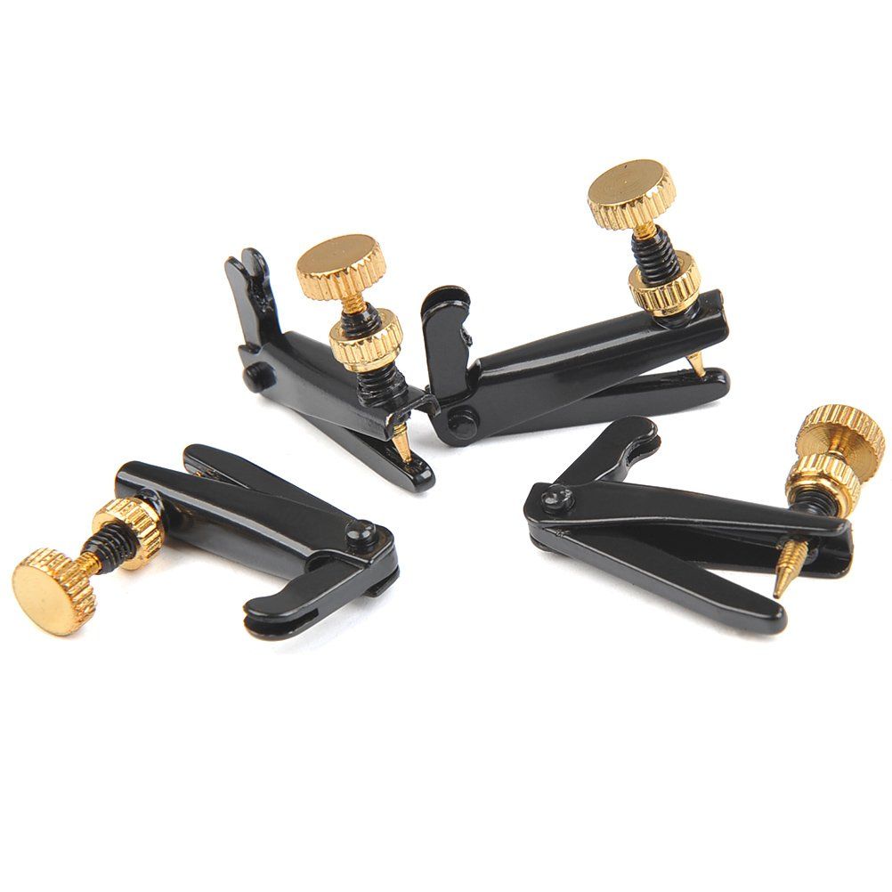 4Pack Violin Fine Tuners for 4/4-3/4 Violin Metal String Adjuster Nickel Plated Anti Rust (Black + Gold)