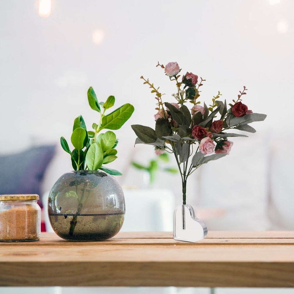 Clear Acrylic Heart Vase for Rose Display, Single Decorative Flower Holder for Home Decor and Special Events