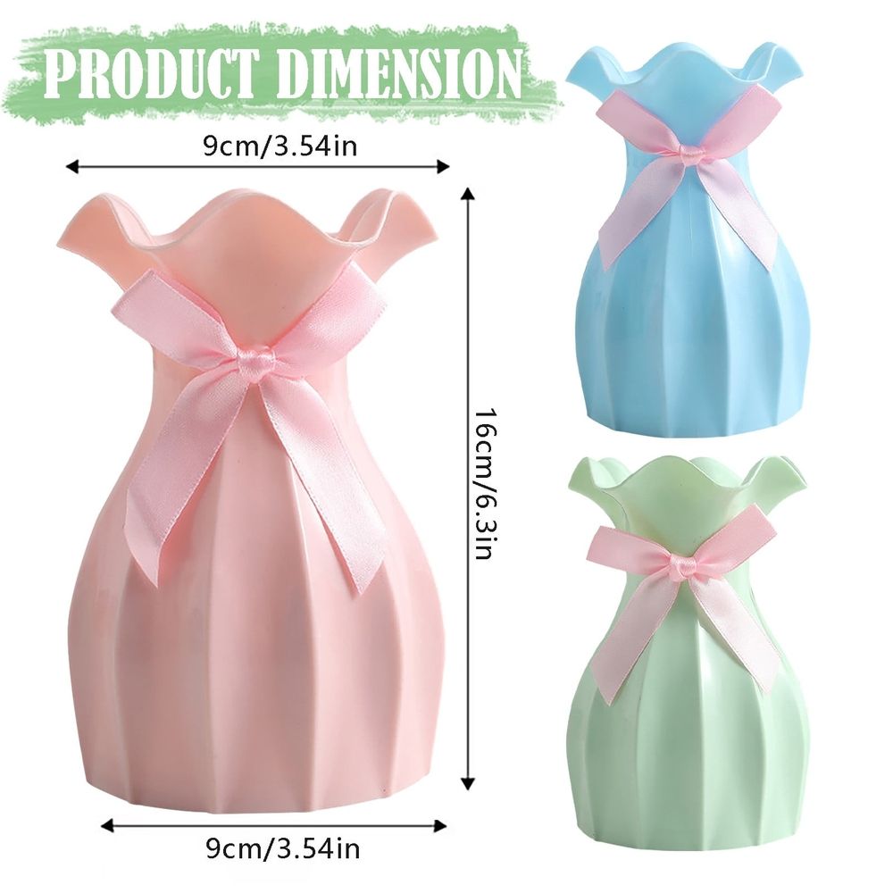 Versatile Vase Modern Flower For Dried Arrangements Shatterproof Scratch Plastic With Bow Decoration Elegant Home White Pink