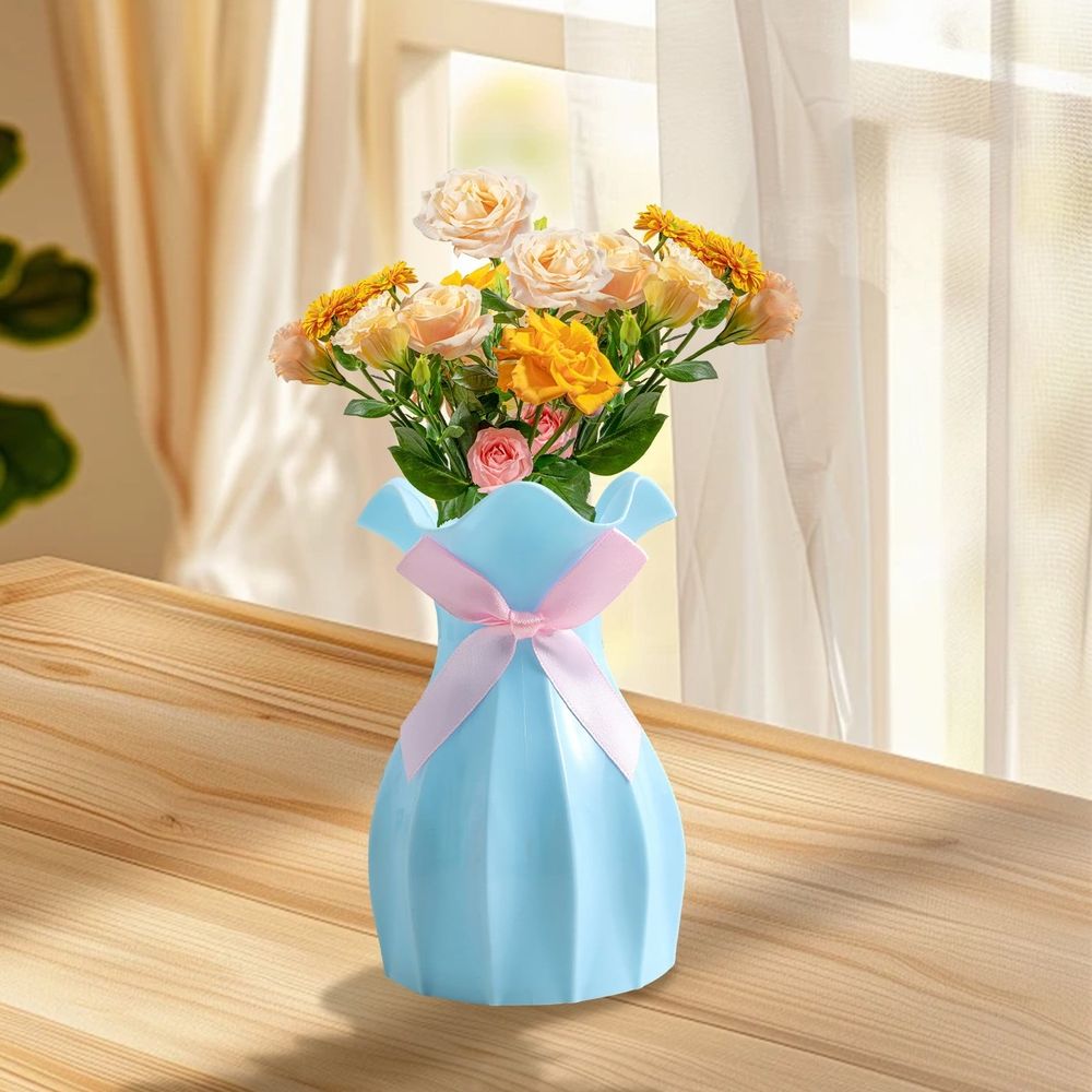 Versatile Vase Modern Flower For Dried Arrangements Shatterproof Scratch Plastic With Bow Decoration Elegant Home White Pink