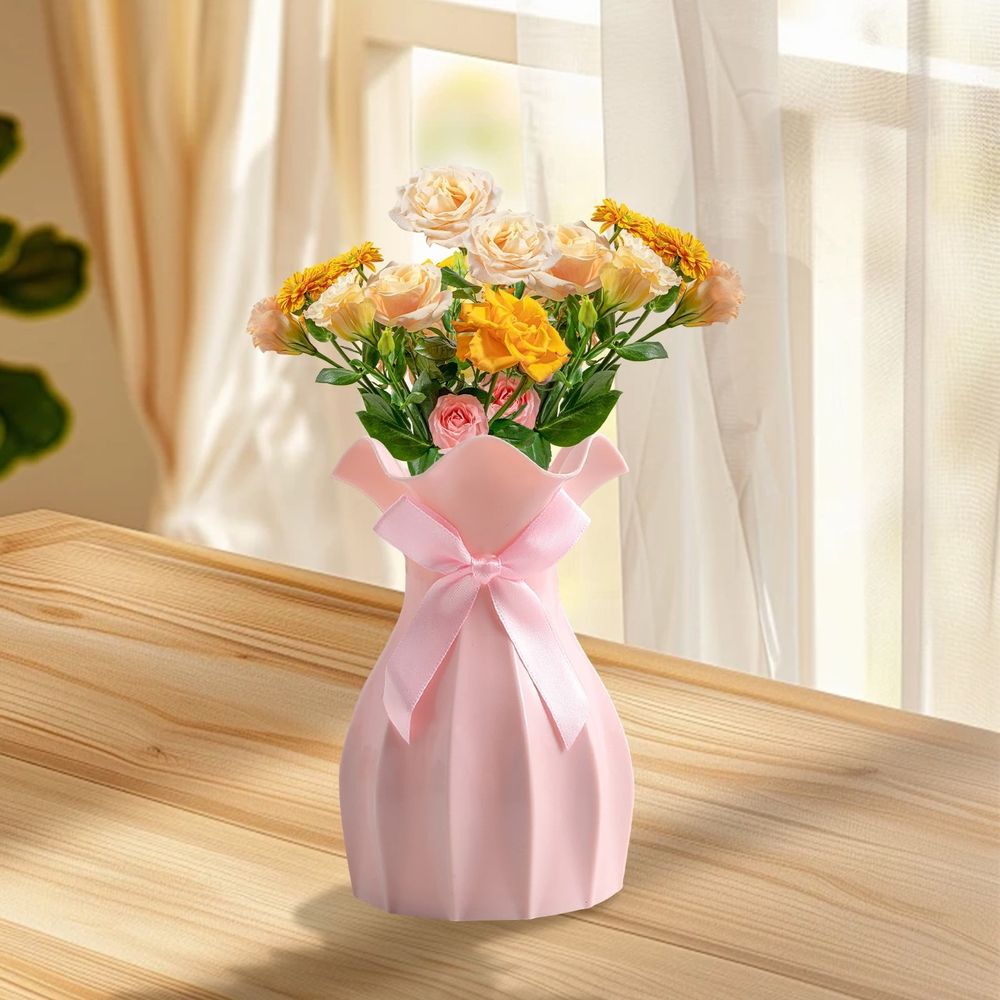 Versatile Vase Modern Flower For Dried Arrangements Shatterproof Scratch Plastic With Bow Decoration Elegant Home White Pink