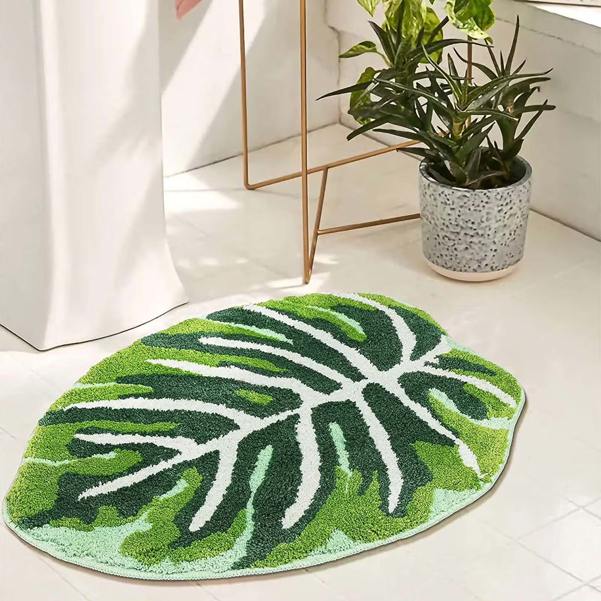 Bath Mat For Bathroom Green Boho Bathroom Rugs Non Slip Cute Leaves Small Bath Rug Soft Absorbent Washable Carpet For Tub Shower Doormat Decor Carpet