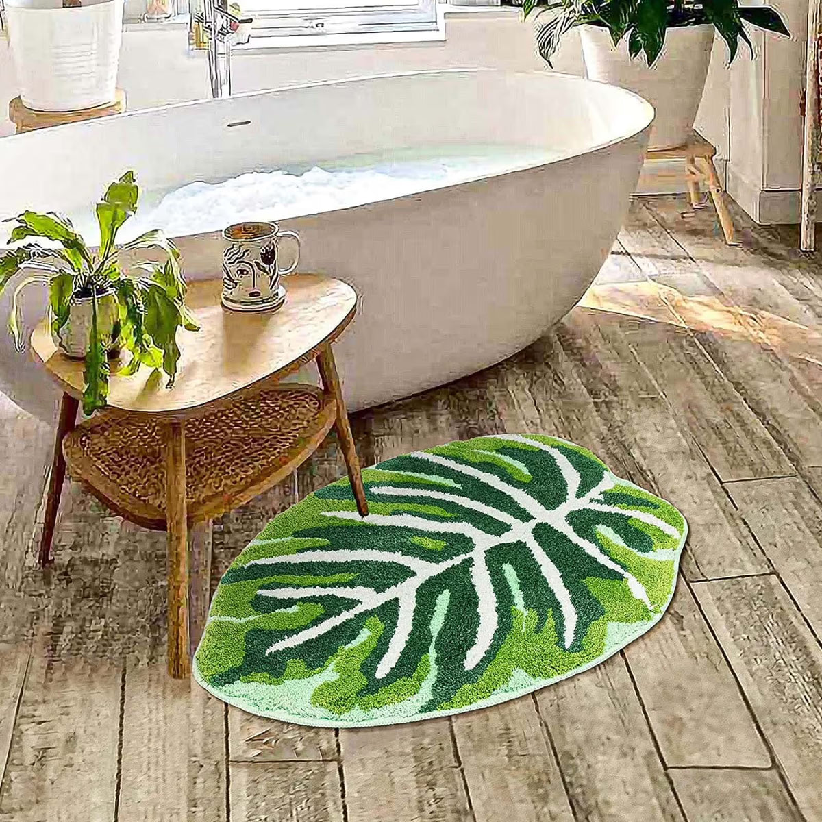 Bath Mat For Bathroom Green Boho Bathroom Rugs Non Slip Cute Leaves Small Bath Rug Soft Absorbent Washable Carpet For Tub Shower Doormat Decor Carpet
