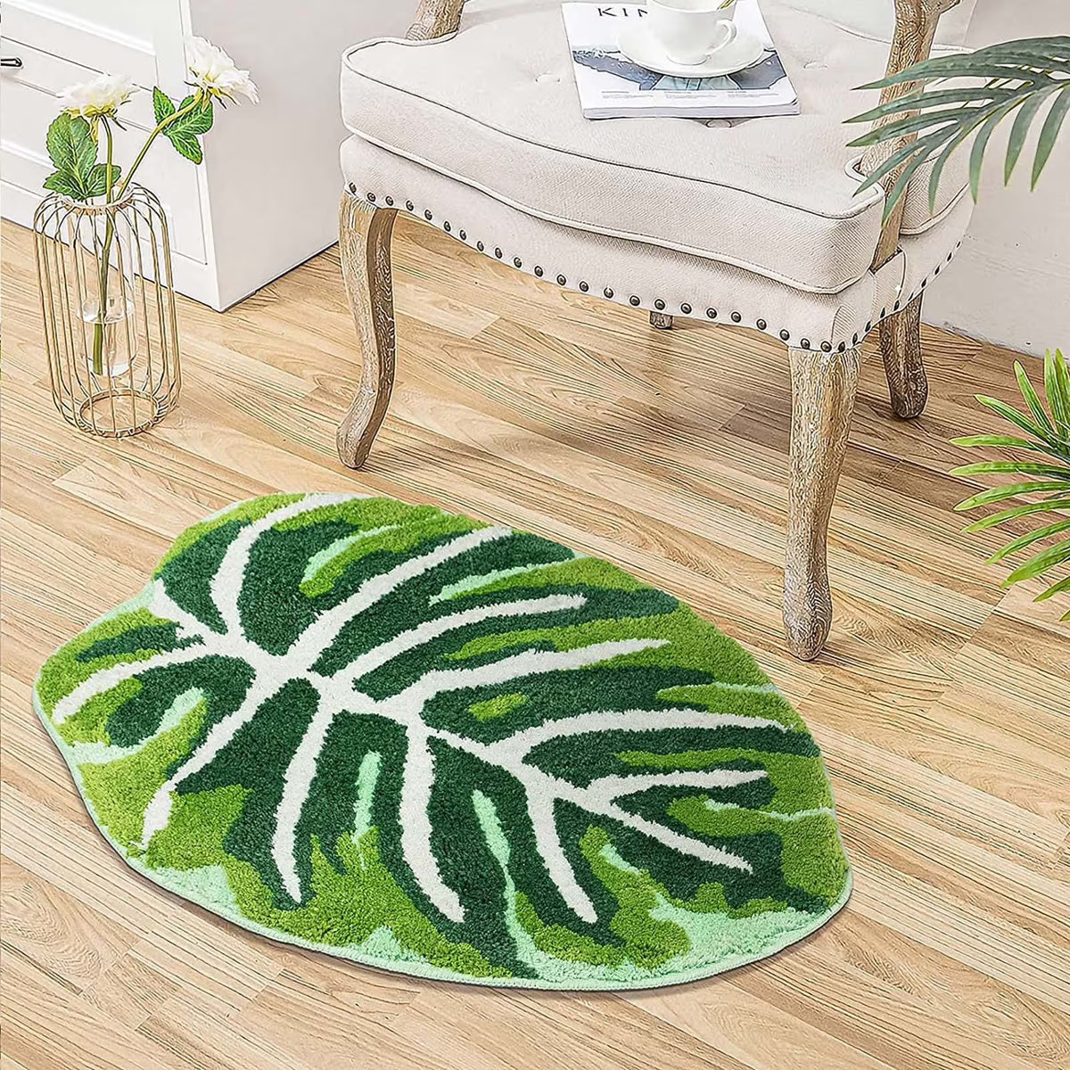 Bath Mat For Bathroom Green Boho Bathroom Rugs Non Slip Cute Leaves Small Bath Rug Soft Absorbent Washable Carpet For Tub Shower Doormat Decor Carpet