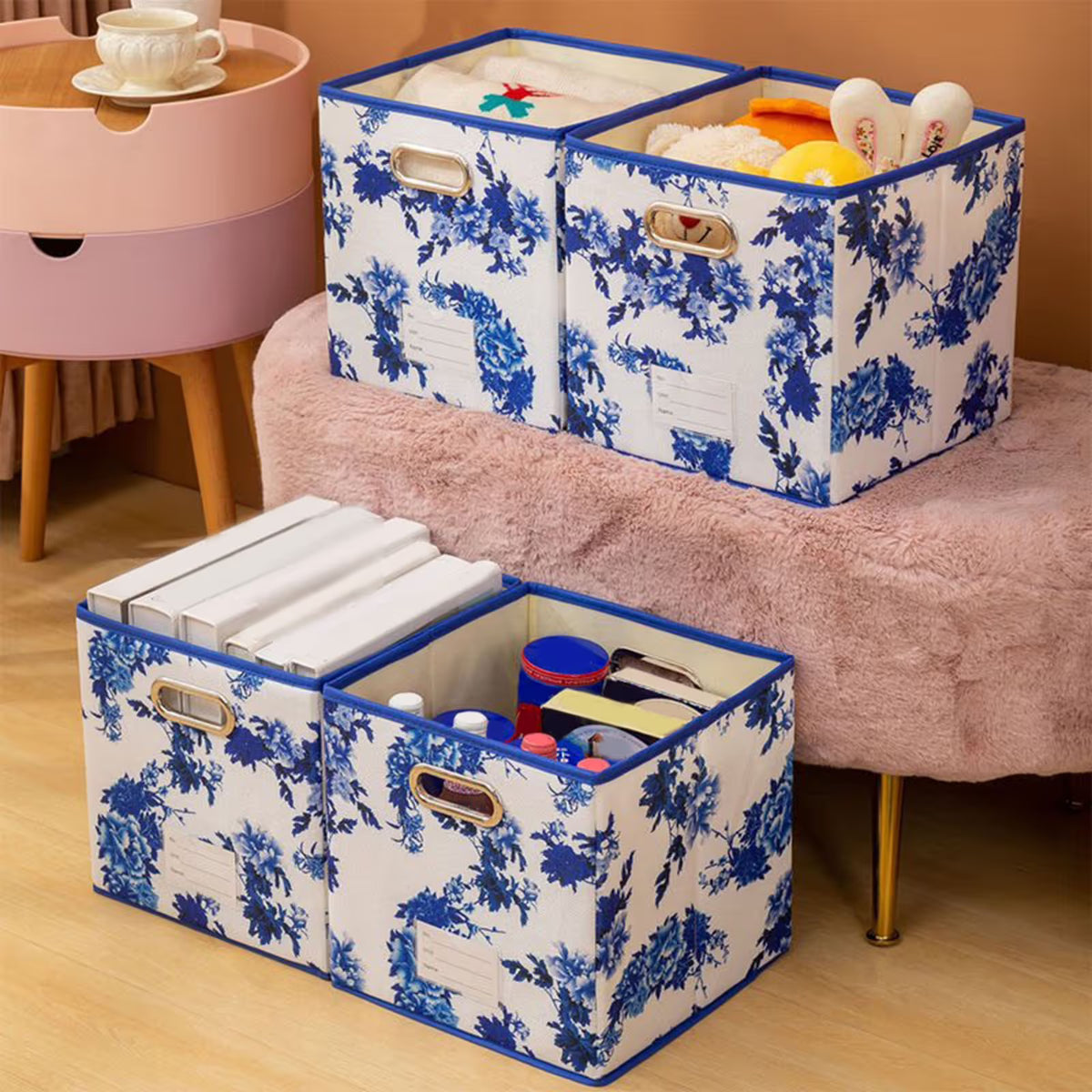 Gifts Storage Cube Bins Toy Boxes For Decoration Foldable Fabric Toy Chests Storage Gifts Organization Containers Blue Home Textile Storage