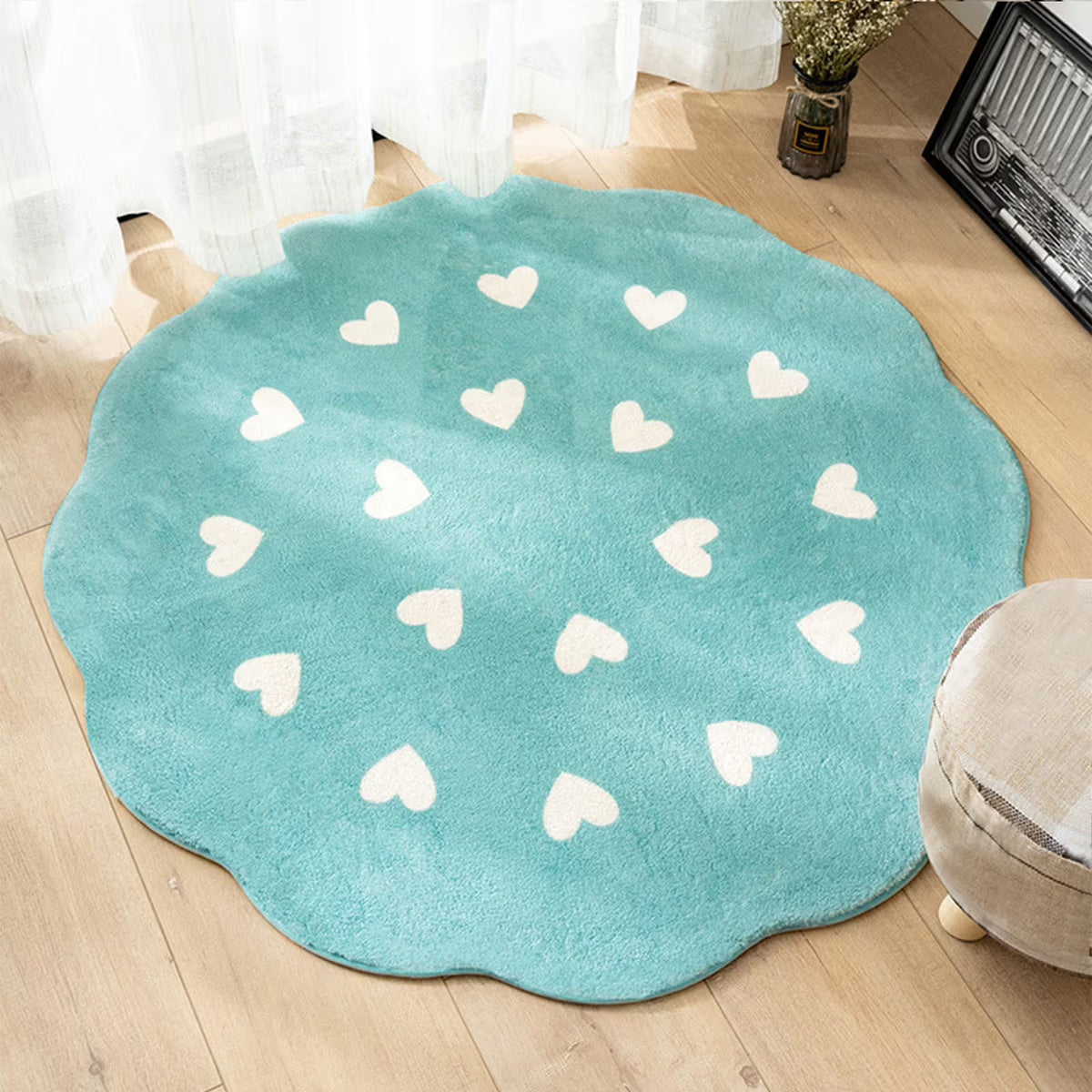 Valentine's Day Flower Shaped Rug,Washable Round Rug Soft Floral Area Rugs for Living Room Girls Bedroom Rug Cute Circle Rug Nonslip Indoor Rug for Playroom Rug,Round 39.4in, Pink