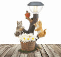 Solar Cat Outdoor Statues, 5.1inch Resin Cats Sculpture with Solar Patio Light & Artifical Flower for Yard Art Lawn Ornaments Porch Patio Balcony Decoration, 1pcs
