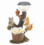 Solar Cat Outdoor Statues, 5.1inch Resin Cats Sculpture with Solar Patio Light & Artifical Flower for Yard Art Lawn Ornaments Porch Patio Balcony Decoration, 1pcs