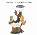 Solar Cat Outdoor Statues, 5.1inch Resin Cats Sculpture with Solar Patio Light & Artifical Flower for Yard Art Lawn Ornaments Porch Patio Balcony Decoration, 1pcs