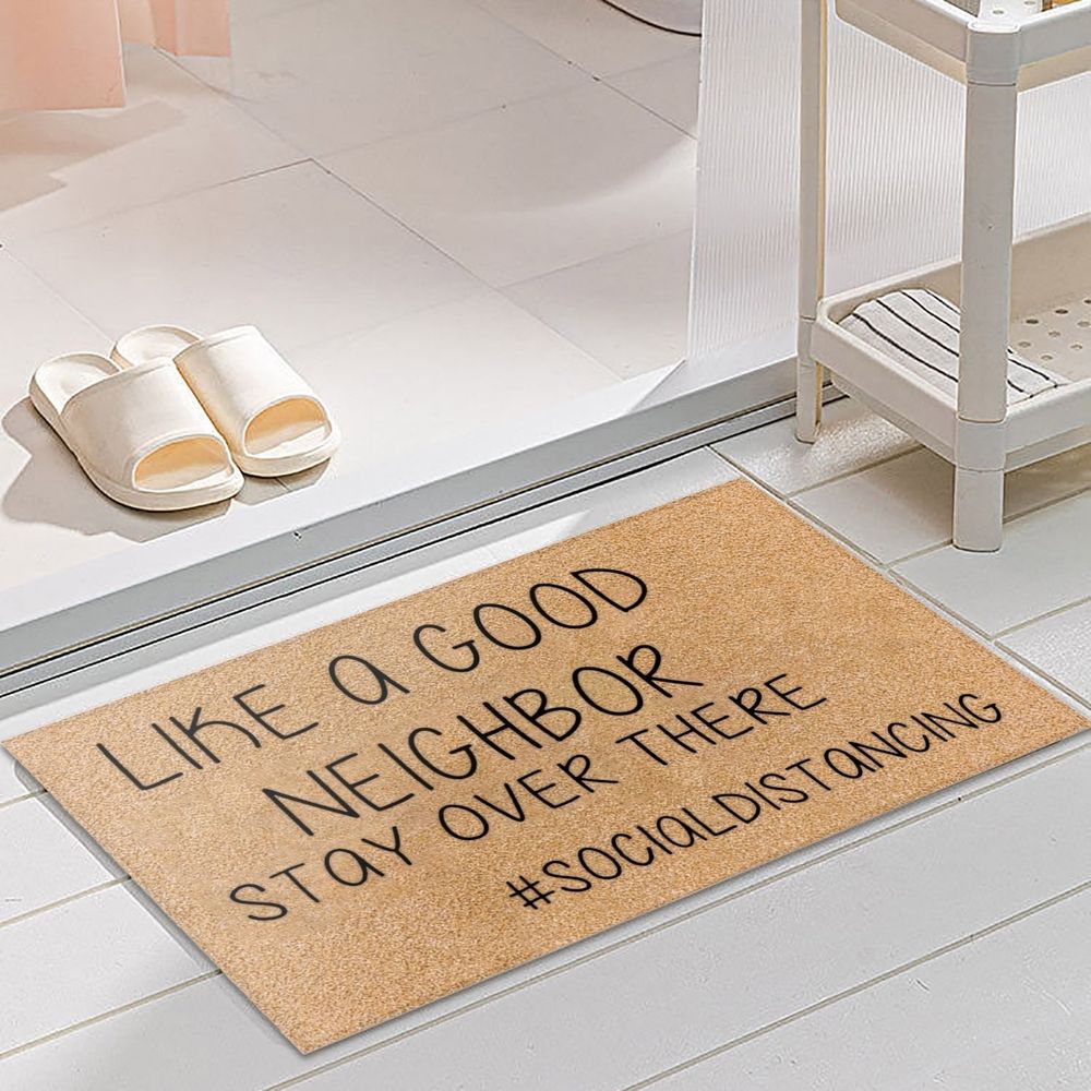 Doormat Funny Door Mat Non Slip Back Rubber Entry Way Doormat Outside Like A Good Neighbor Stay over there Standard Outdoor Welcome Mat for Bathroom Kitchen Indoor and Outdoor