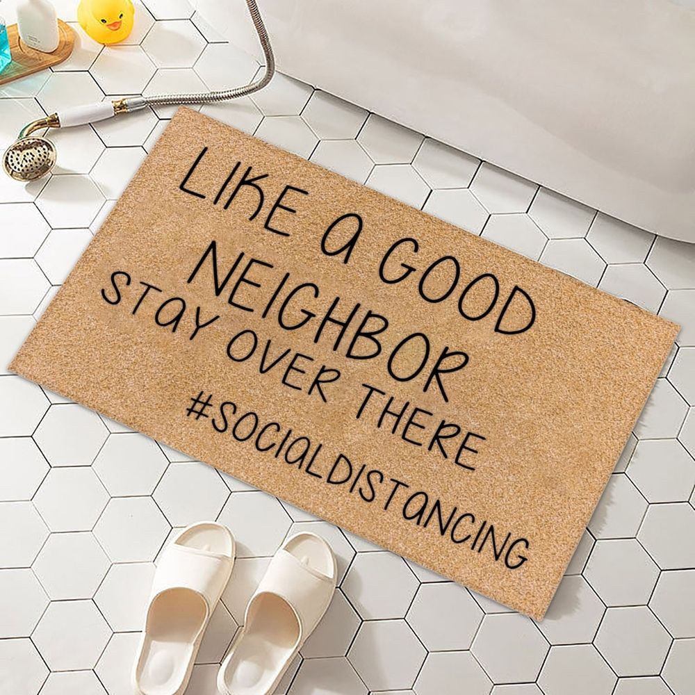Doormat Funny Door Mat Non Slip Back Rubber Entry Way Doormat Outside Like A Good Neighbor Stay over there Standard Outdoor Welcome Mat for Bathroom Kitchen Indoor and Outdoor