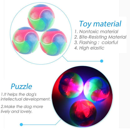4 pcs Light Up Dog Balls Flashing Elastic Ball Glow in The Dark Interactive Pet Toys for, Cats, Dogs,Diameter 7cm