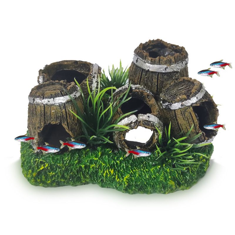 2pcs Aquarium Decorations Three Stacked Broken Barrels Fish Tank Decoration Ornament Landscaping Over Rocks Cave Saltwater Freshwater Small & Medium Fish Garden Pond Ornaments Resin