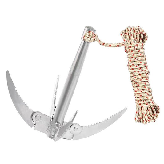 Ant Mag Grappling Hook Stainless Steel Claw Carabiner for Camping Hiking Tree Grabbing and Water Lifting Salvage（Bring a 20 meter rope (rope color random)）