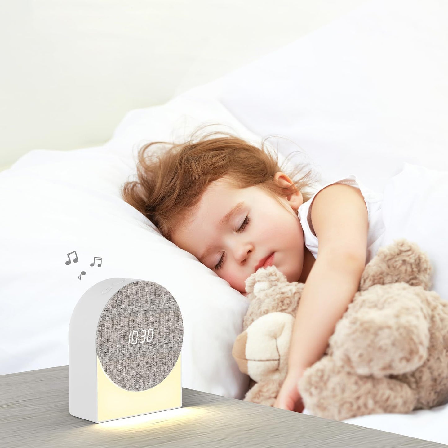 4 in 1 Sound Machine with Digital Clock & Night Light, White Noise Machine, 32-Level Volume, Memory & Timer, Rechargeable Battery, Portable for Baby（9*4.6*11cm）