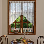 White Lace Sheer Kitchen Valance Curtains for Windows, 160*100cm, Phoenix Tail Flower Pearl Half Curtain