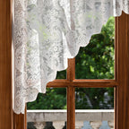 White Lace Sheer Kitchen Valance Curtains for Windows, 160*100cm, Phoenix Tail Flower Pearl Half Curtain
