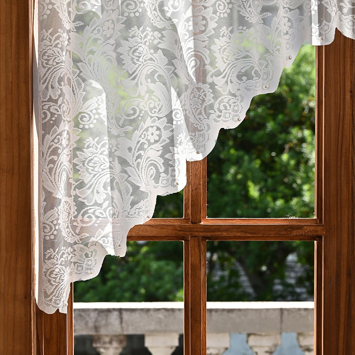White Lace Sheer Kitchen Valance Curtains for Windows, 160*100cm, Phoenix Tail Flower Pearl Half Curtain