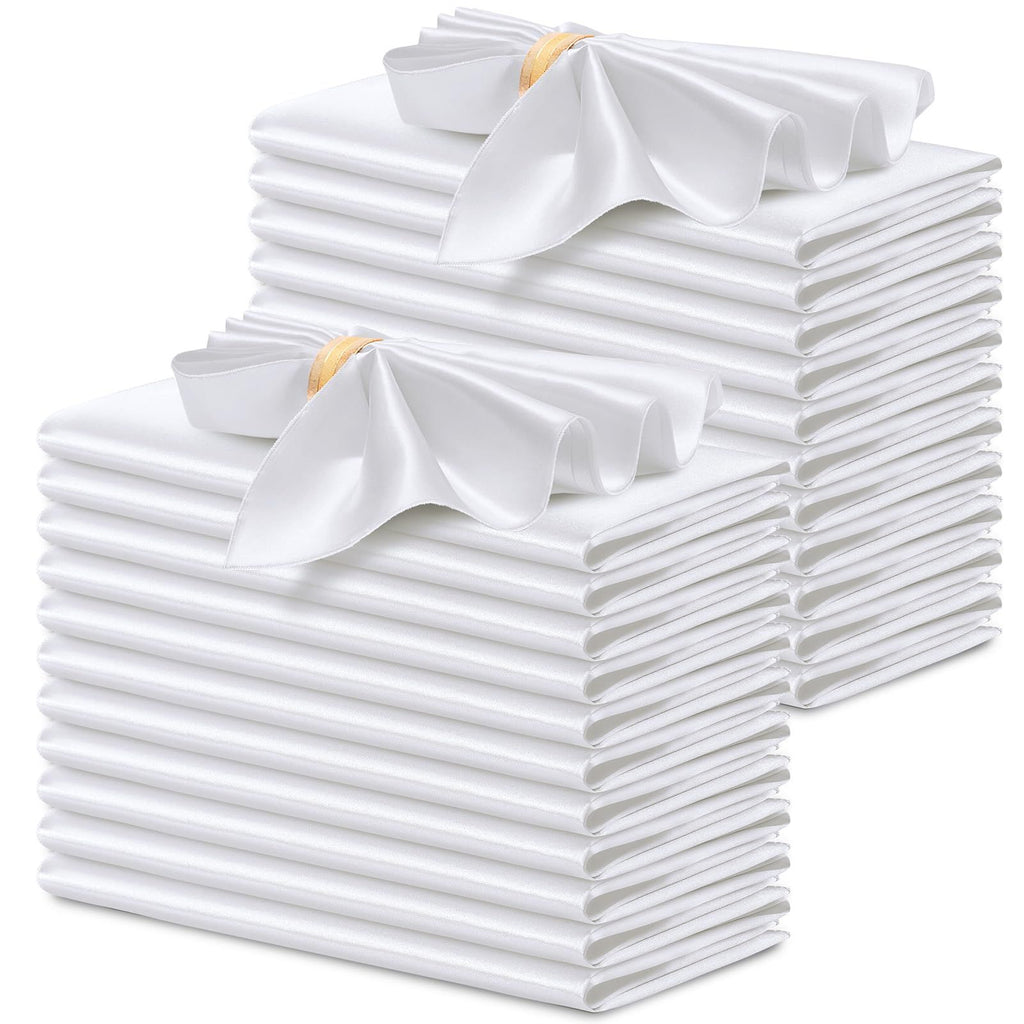 24 Pcs Silky White Satin Napkins 17 x 17 Inches, Square Smooth Wedding Dinner Napkins Satin Cloth Napkins Table Napkins for Banquet Party Restaurant Decor