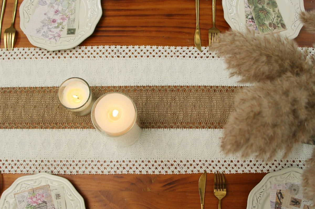 Bicolor Stitching Table Runner, 30X120cm Cocoa Brown/Ivory, Boho Brown Table Runners 72 Inches Long, Farmhouse Woven Home Decor