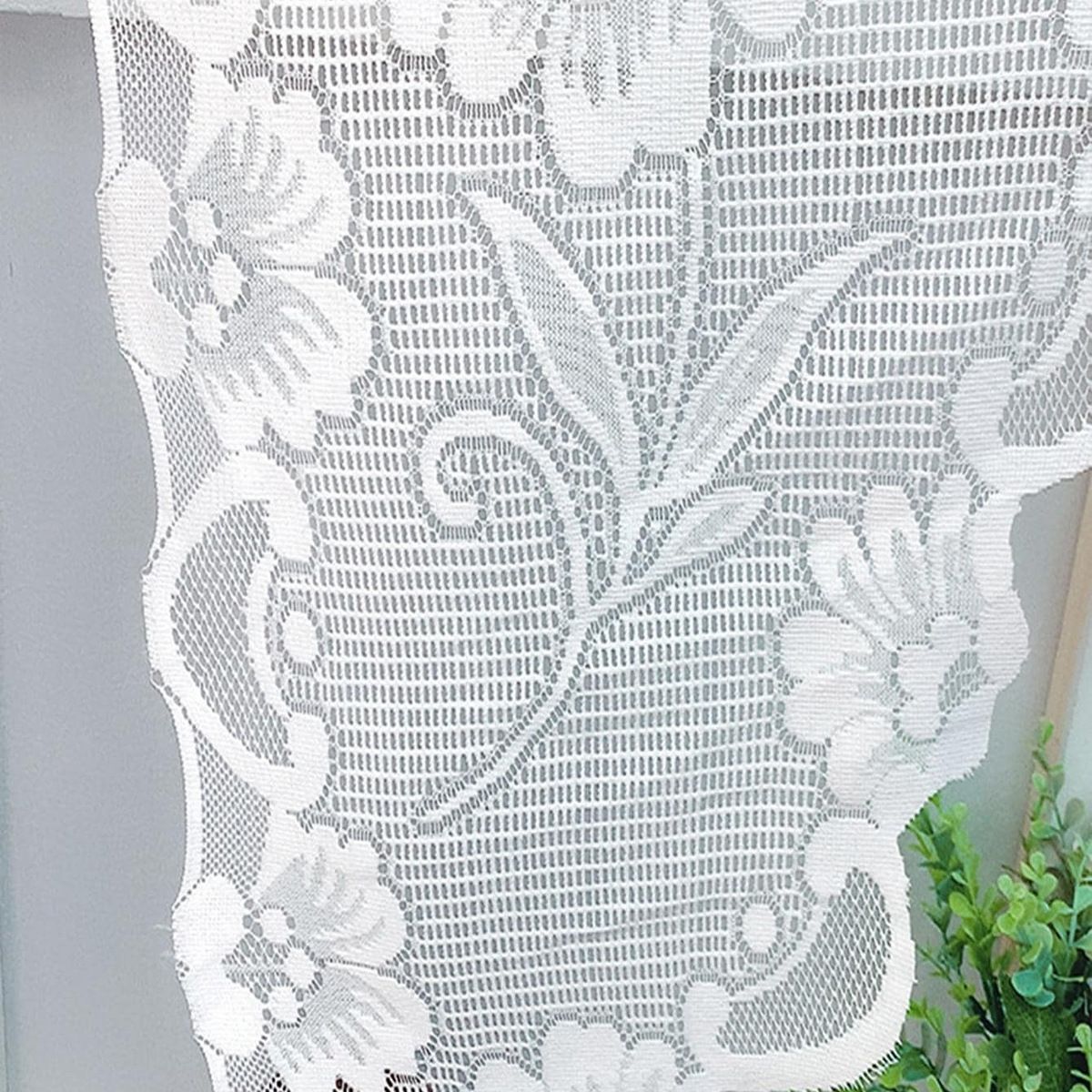 1 Panel White Floral Embroidery Sheer Lace Curtain Valance Princess Style Embroidered Waterfall Swag Curtain Valance Tier for Kitchen Bathroom Half Window Decoration, Rod Pocket Top