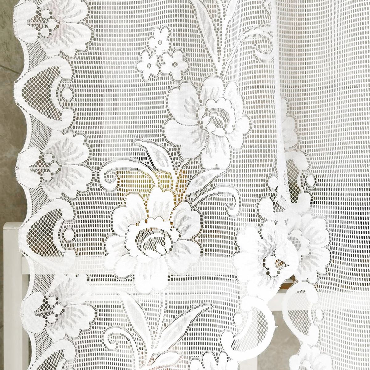 1 Panel White Floral Embroidery Sheer Lace Curtain Valance Princess Style Embroidered Waterfall Swag Curtain Valance Tier for Kitchen Bathroom Half Window Decoration, Rod Pocket Top