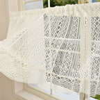 Rustic Crochet Curtain Valance for Kitchen Bathroom Farmhouse Lace Curtain Tiers for Coffee Decor Room Divider Rod Pocket Hollow Out Short Curtains for Closet Doorway 1 Panel W59 X L17.7 Inch