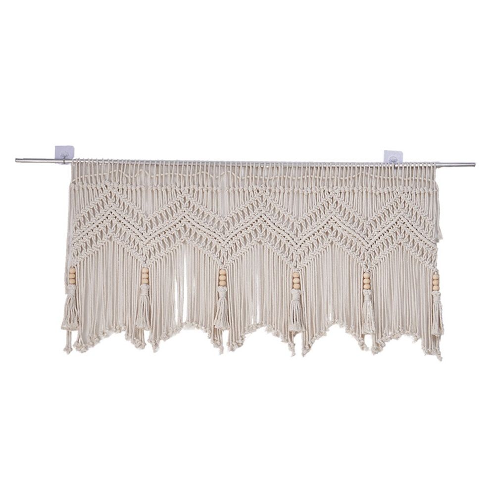 Doorway Curtains Wall Hanging Window Curtain Panels Closet Room Divider Boho Wedding Decor Backdrop Boho Kitchen Valance (Ivory White, 52''W x 21''H)