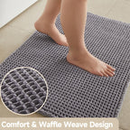 Waffle Bath Mat, Boho Bathroom Rugs Non Slip Washable Super Absorbent Quick Dry Bath Mat Farmhouse Bathroom Decor,  Grey 43x61cm