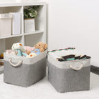 2pcs Cube Storage Bins 28*28*28cm Grey-Black Cube Storage Boxes Collapsible Large Cloth Organizer Baskets with Cotton Rops Handles for Storage Cubbies or Closet Shelf White + gray