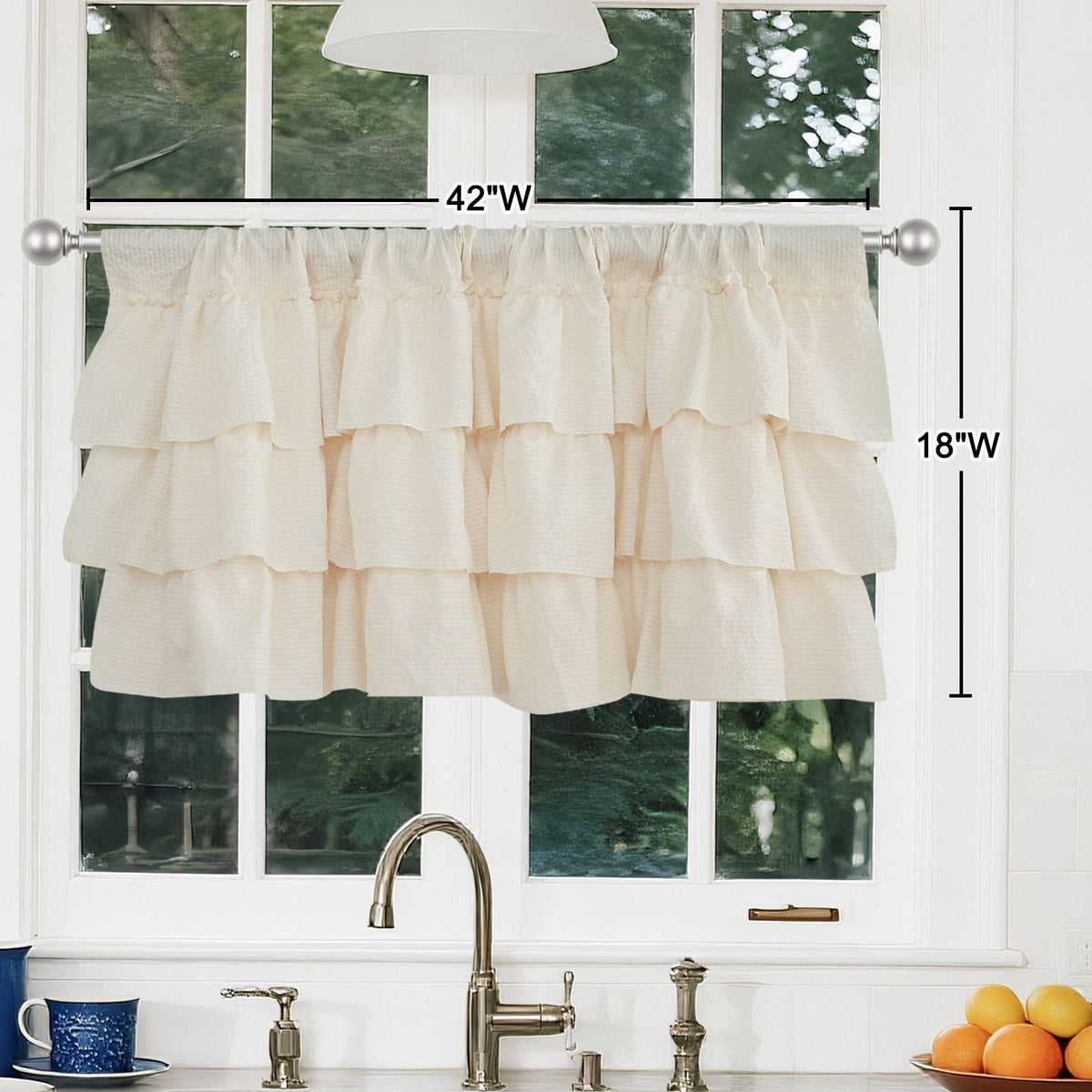 Light Striped Window Treatment Valance Curtains for Kitchen Living Room, 42" W x 18" L, 1 Panel beige