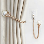 2-piece curtain fixator wall mounted curtain tie hook plastic pearl U-shaped curtain tie curtain tie suitable for home office gold color （Non screw version）