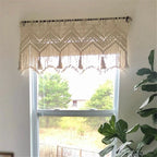 Kitchen Curtains 120*55cm Farmhouse Boho Curtains with Tassels for Bedroom, Livingroom, Bathroom Windows（Without wooden sticks）