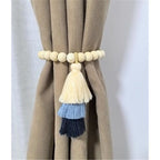 Handmade Magnetic Wooden Bead Curtain Tiebacks 2 PCS | Simple Elegant Magnetic Tassel Curtain Tie Backs | Accessories Wall Decoration | Drapery Tiebacks for Bedroom Window Treatment