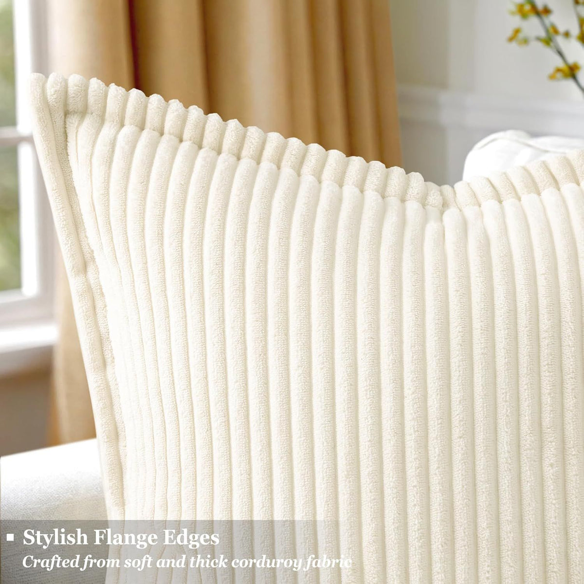 Christmas Corduroy Cream White Throw Pillow Covers 18x18 Set of 2 Decorative Soft Boho Farmhouse Euro Couch Pillow Covers for Living Room Bed Sofa Broadside Striped Pillow Cases