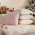 Christmas Pillow Covers 18x18, Boho Throw Pillow Covers Set of 2, Red and Cream Striped Linen Decorative Pillows Cushion Covers for Couch Bedroom Christmas Decorations