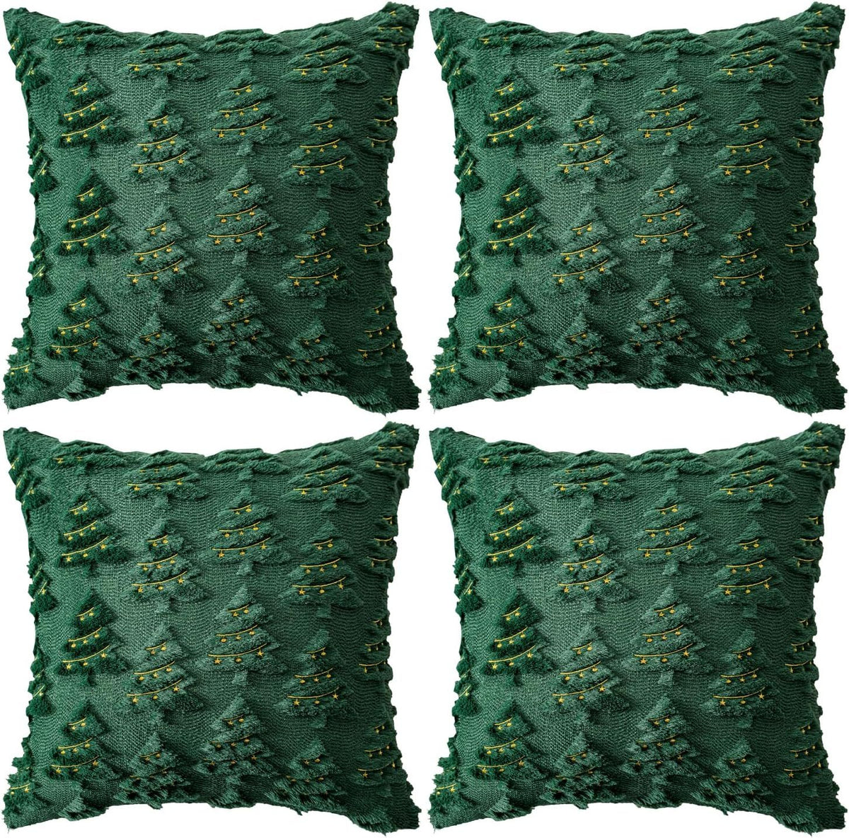 4 Pcs Christmas Throw Pillow Covers 18x18, Soft Faux Fur Pillow Cases Holiday Decorations, Fluffy Plush Accent Couch Cushion Case for Festivals Winter Sofa Living Room Home Decor(Green Tree)