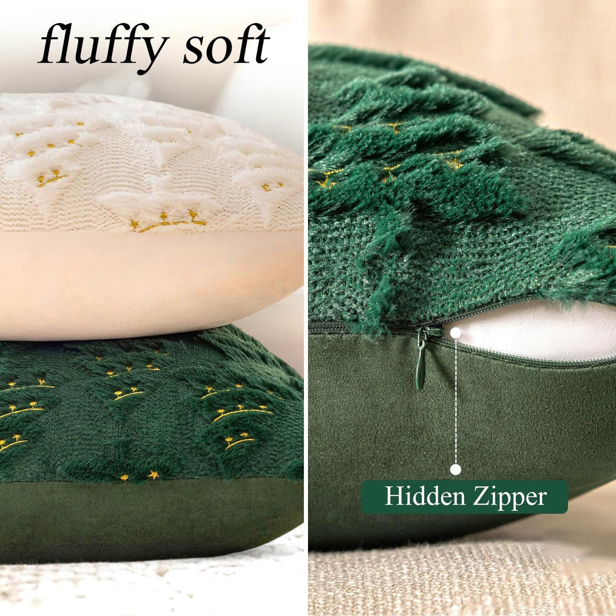 4 Pcs Christmas Throw Pillow Covers 18x18, Soft Faux Fur Pillow Cases Holiday Decorations, Fluffy Plush Accent Couch Cushion Case for Festivals Winter Sofa Living Room Home Decor(Green Tree)